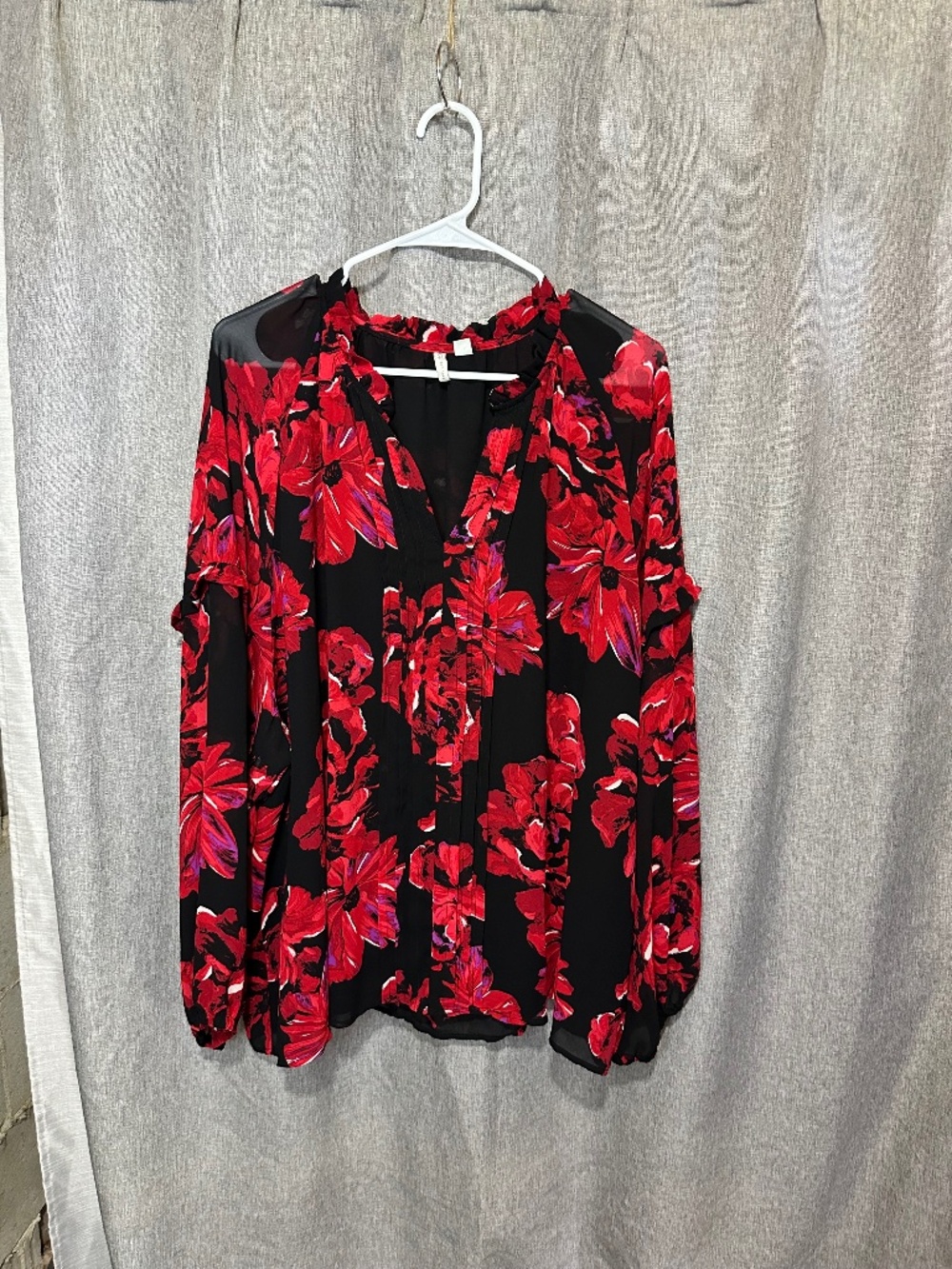 Cato Woman Red Black Floral Chiffon Blouse Plus Size 26/28 3X 4X